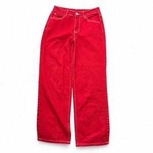 SHEIN Vibrant Red Wide Leg Jeans With Contrast Stitching, Women's Size 28"